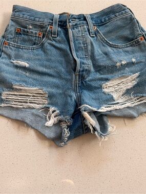 Levi's Distressed Light Blue High-Rise Jean Shorts
